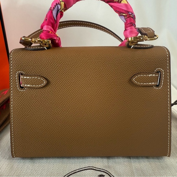 Brown Leather Handbag with Pink Accents - Picture 10 of 17